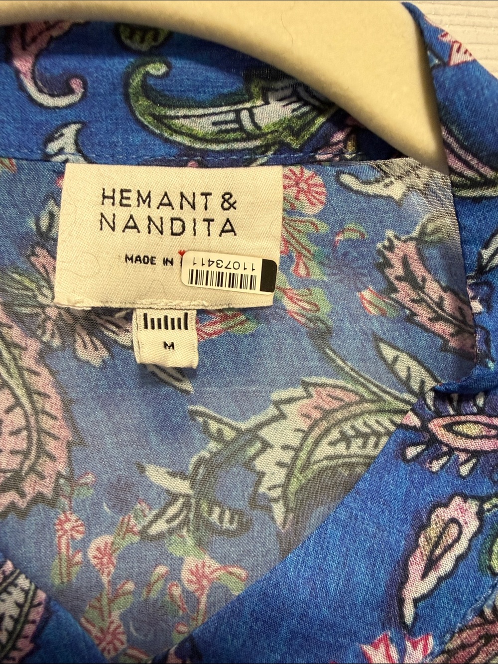 HEMANT & NANDITA Blue Paisley Ruffle Button-Down Blouse - Picture 2 of 3